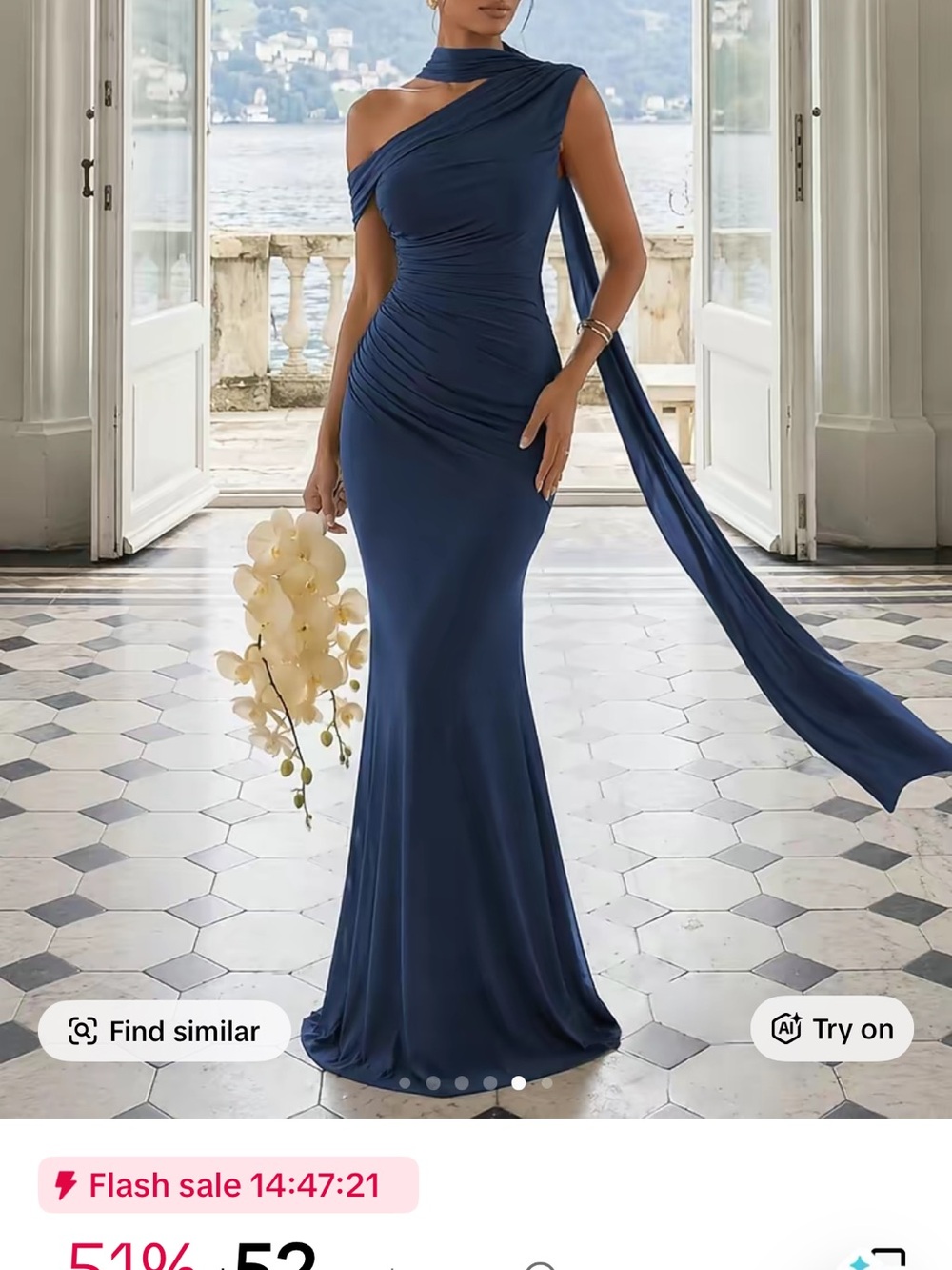 Elegant One-Shoulder Navy Evening Gown